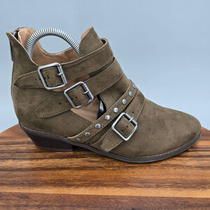 Torrid Boots Women's 8 Wide Olive Green Brown Cutout Studded Zip Strappy Buckles